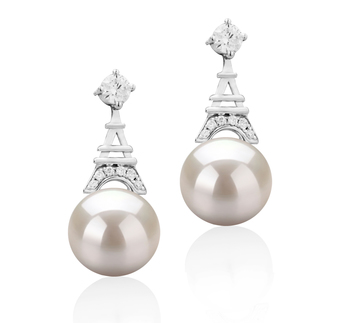Par de pendientes de perlas Perla de Agua Dulce de calidad AAAA de 8 a 9mm en color Blanco