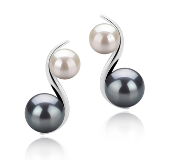 Par de pendientes de perlas Perla de Agua Dulce de calidad AA de 5 a 8mm en color Negro