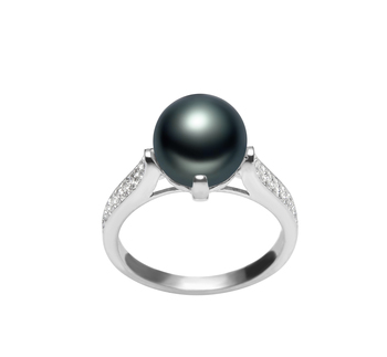Anillo de perlas Perla de Agua Dulce de calidad AAA de 8 a 9mm en color Negro
