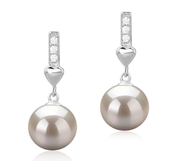 Par de pendientes de perlas Perla de Agua Dulce de calidad AAAA de 9 a 10mm en color Blanco