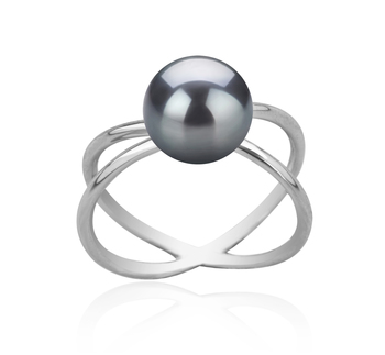 Anillo de perlas Perla de Agua Dulce de calidad AAA de 8 a 9mm en color Negro