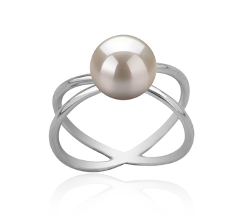 Anillo de perlas Perla de Agua Dulce de calidad AAA de 8 a 9mm en color Blanco