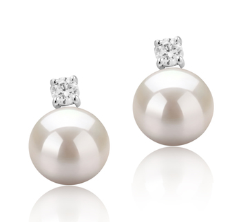 Par de pendientes de perlas Perla de Agua Dulce de calidad AAAA de 8 a 9mm en color Blanco