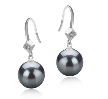 Par de pendientes de perlas Perla de Agua Dulce de calidad AAAA de 8 a 9mm en color Negro