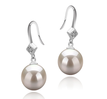 Par de pendientes de perlas Perla de Agua Dulce de calidad AAAA de 8 a 9mm en color Blanco