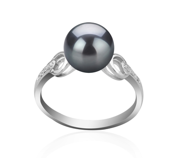 Anillo de perlas Perla de Agua Dulce de calidad AAAA de 8 a 9mm en color Negro