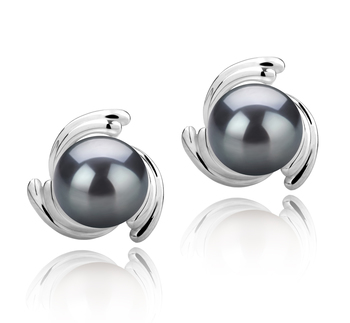 Par de pendientes de perlas Perla Tahití de calidad AAA de 8 a 9mm en color Negro