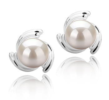 Par de pendientes de perlas Perla de Agua Dulce de calidad AAAA de 8 a 9mm en color Blanco