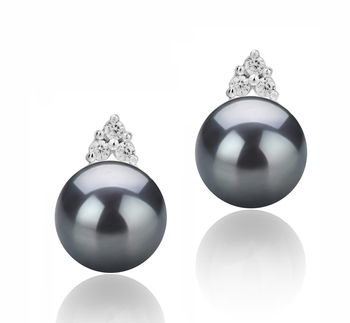 Par de pendientes de perlas Perla de Agua Dulce de calidad AAAA de 8 a 9mm en color Negro