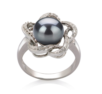 Anillo de perlas Perla de Agua Dulce de calidad AA de 9 a 10mm en color Negro