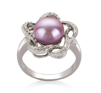 Anillo de perlas Perla de Agua Dulce de calidad AA de 9 a 10mm en color Lavanda