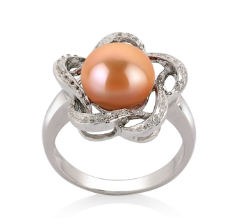 Anillo de perlas Perla de Agua Dulce de calidad AA de 9 a 10mm en color Rosa