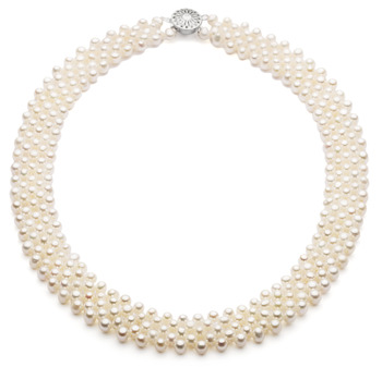 Collar de perlas Perla de Agua Dulce de calidad AA de 3 a 4mm en color Blanco