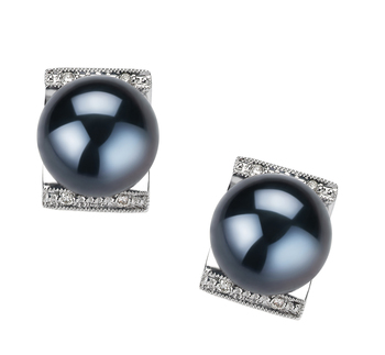 Par de pendientes de perlas Perla Akoya Japonesa de calidad AA de 8 a 9mm en color Negro