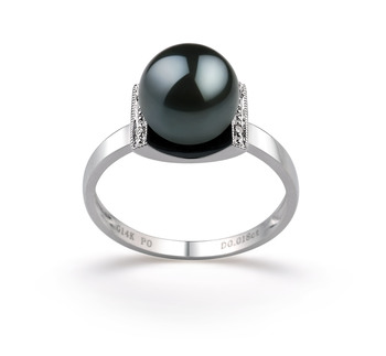 Anillo de perlas Perla Akoya Japonesa de calidad AA de 8 a 9mm en color Negro