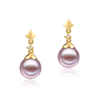 Par de pendientes de perlas Perla de Agua Dulce de calidad AAAA de 7 a 8mm en color Lavanda
