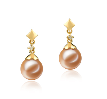 Par de pendientes de perlas Perla de Agua Dulce de calidad AAAA de 7 a 8mm en color Rosa