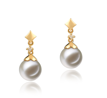 Par de pendientes de perlas Perla de Agua Dulce de calidad AAAA de 7 a 8mm en color Blanco