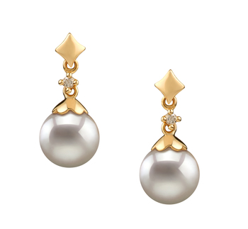 Par de pendientes de perlas Perla Akoya Japonesa de calidad AA de 7 a 8mm en color Blanco