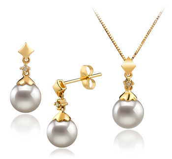 Conjunto de perlas Perla Akoya Japonesa de calidad AA de 7 a 8mm en color Blanco