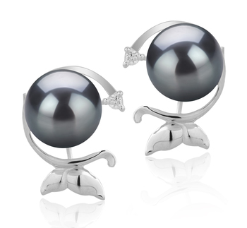 Par de pendientes de perlas Perla Akoya Japonesa de calidad AA de 7 a 8mm en color Negro