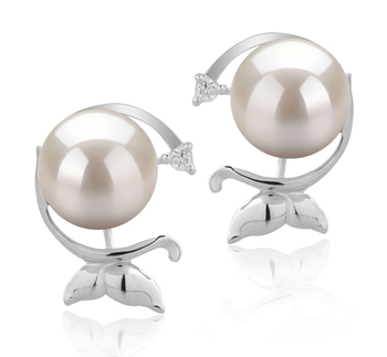 Par de pendientes de perlas Perla Akoya Japonesa de calidad AA de 7 a 8mm en color Blanco
