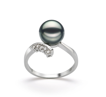 Anillo de perlas Perla Akoya Japonesa de calidad AA de 8 a 9mm en color Negro