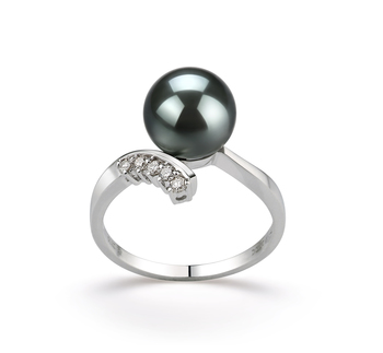 Anillo de perlas Perla Tahití de calidad AAA de 8 a 9mm en color Negro