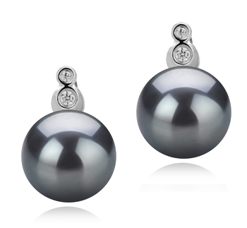 Par de pendientes de perlas Perla Tahití de calidad AAA de 10 a 11mm en color Negro
