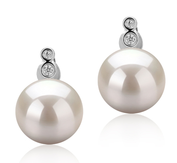 Par de pendientes de perlas Perla de Agua Dulce de calidad AAAA de 10 a 11mm en color Blanco