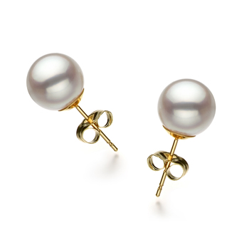 Par de pendientes de perlas Perla Akoya Japonesa de calidad Hanadama - AAAA de 8.5 a 9mm en color Blanco