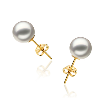 Par de pendientes de perlas Perla Akoya Japonesa de calidad Hanadama - AAAA de 7.5 a 8mm en color Blanco
