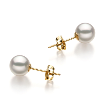 Par de pendientes de perlas Perla Akoya Japonesa de calidad Hanadama - AAAA de 6.5 a 7mm en color Blanco