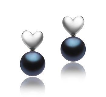 Par de pendientes de perlas Perla de Agua Dulce de calidad AAA de 8 a 9mm en color Negro