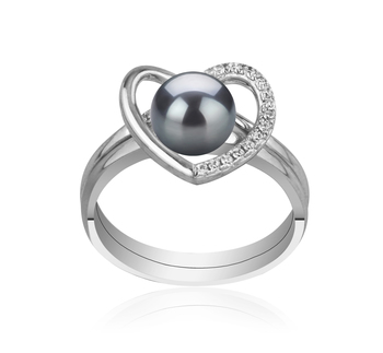 Anillo de perlas Perla de Agua Dulce de calidad AAAA de 6 a 7mm en color Negro
