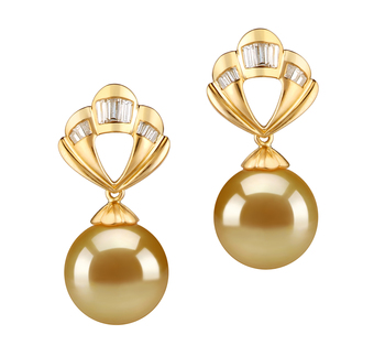 Par de pendientes de perlas Mar del Sur de calidad AAA de 10 a 11mm en color Oro
