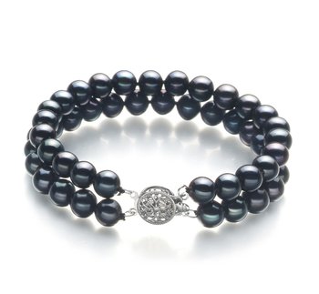 Pulsera de perlas Perla de Agua Dulce de calidad AA de 6 a 7mm en color Negro