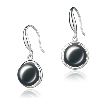Par de pendientes de perlas Perla de Agua Dulce de calidad AA de 9 a 10mm en color Negro