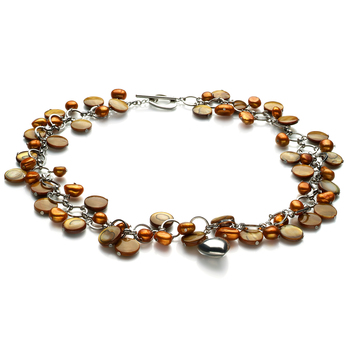 Collar de perlas Perla de Agua Dulce de calidad A de 6 a 7mm en color Champán