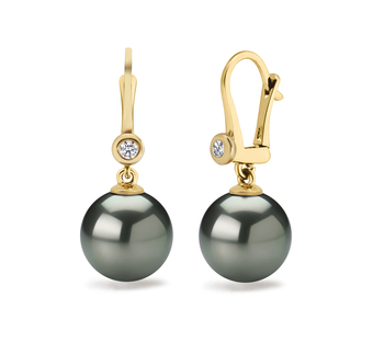 Par de pendientes de perlas Perla Tahití de calidad AAA de 10 a 11mm en color Negro