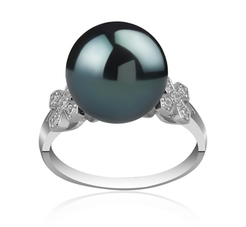 Anillo de perlas Perla Tahití de calidad AA de 12 a 13mm en color Negro