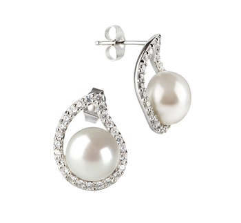 Par de pendientes de perlas Perla de Agua Dulce de calidad AA de 9 a 10mm en color Blanco