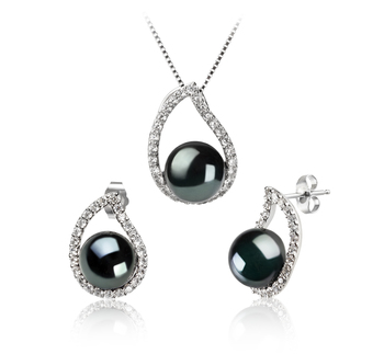 Conjunto de perlas Perla de Agua Dulce de calidad AA de 9 a 10mm en color Negro