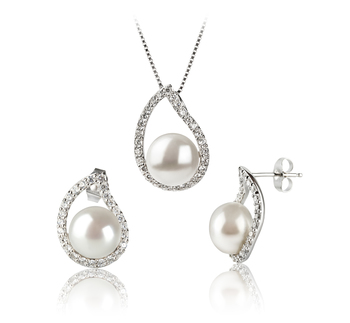Conjunto de perlas Perla de Agua Dulce de calidad AA de 9 a 10mm en color Blanco