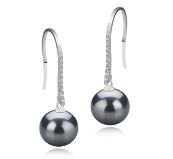 Par de pendientes de perlas Perla Tahití de calidad AAA de 10 a 11mm en color Negro