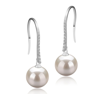 Par de pendientes de perlas Perla de Agua Dulce de calidad AAAA de 10 a 11mm en color Blanco
