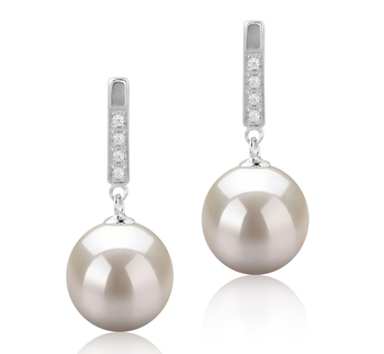 Par de pendientes de perlas Perla de Agua Dulce de calidad AAAA de 9 a 10mm en color Blanco