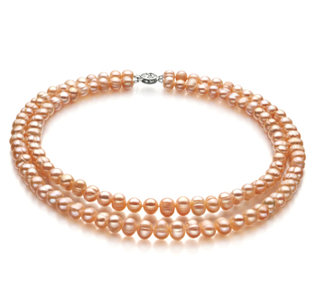 Collar de perlas Perla de Agua Dulce de calidad A de 6 a 7mm en color Rosa