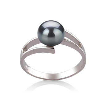 Anillo de perlas Perla de Agua Dulce de calidad AAA de 7 a 8mm en color Negro