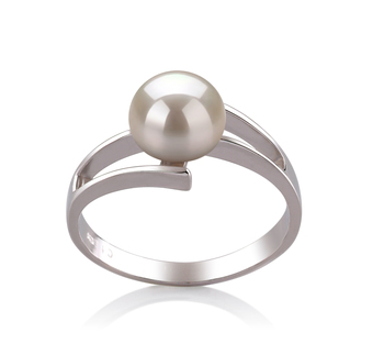 Anillo de perlas Perla de Agua Dulce de calidad AAA de 7 a 8mm en color Blanco
